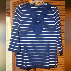 Lauren Ralph Lauren Blue and White Nautical Stripe Top